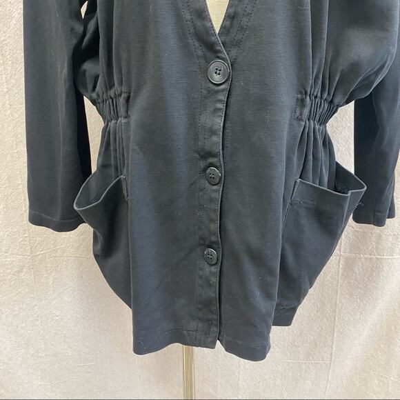 VINTAGE 80s/90s Cotton Adrienne Vittadini Blazer Cardigan w/ Pockets Black Large - Picture 2 of 15
